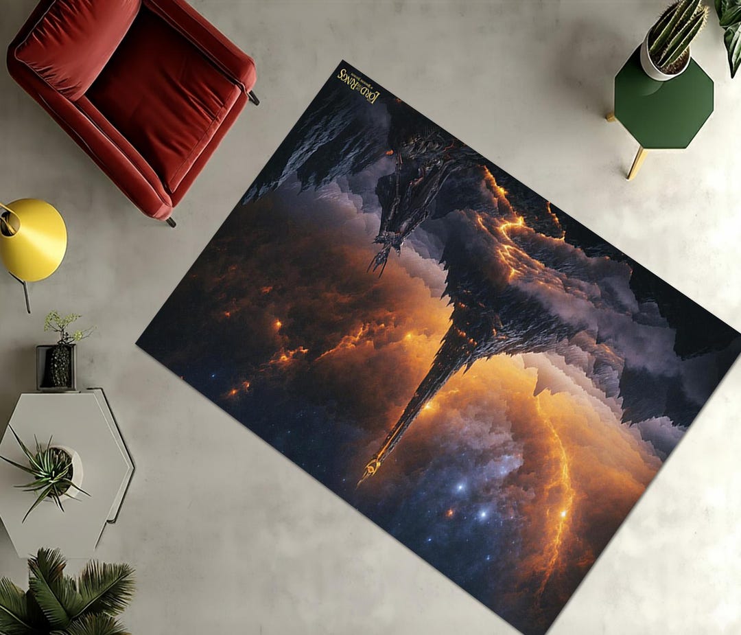 Epic Rug Lord Rings Area Rug, Dark Tower Fire Scene Carpet, Mordor Inspired Area ...