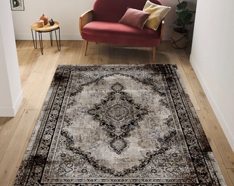 Dark Grey Turkish Rug,Dark Grey Rug,Antique Looking Rug,Living Room Rug,Timeless Rug,Farmhouse Decor,Pinterest Style,Housewarming Gift,