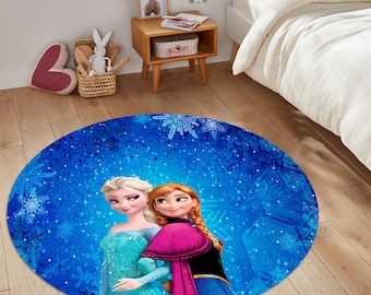 Personalisieren Sie runden Teppich, Elsa Anna Teppich, Mädchenzimmer Teppich, Kinderzimmer Teppich, für Kinderzimmer, Kinderzimmer Teppich, Spielmatte, Spielteppich, Geschenkteppich, Blauer Teppich