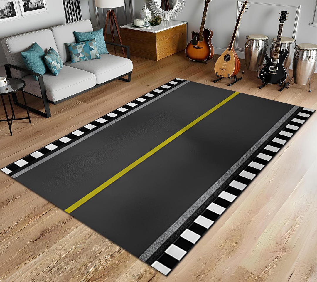 Race Track Area Rug, Asphalt Road Design Floor Mat, Speed Racing ...