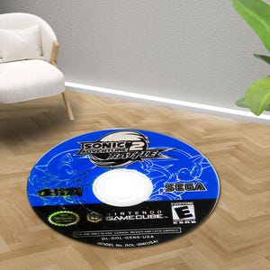 Retro Game Disc Rug-Sonic Adventure 2 Battle Inspired Round Carpet-Gamer Room Decor-Digital Printed Game Cube Rug-Round Game Disc Carpet