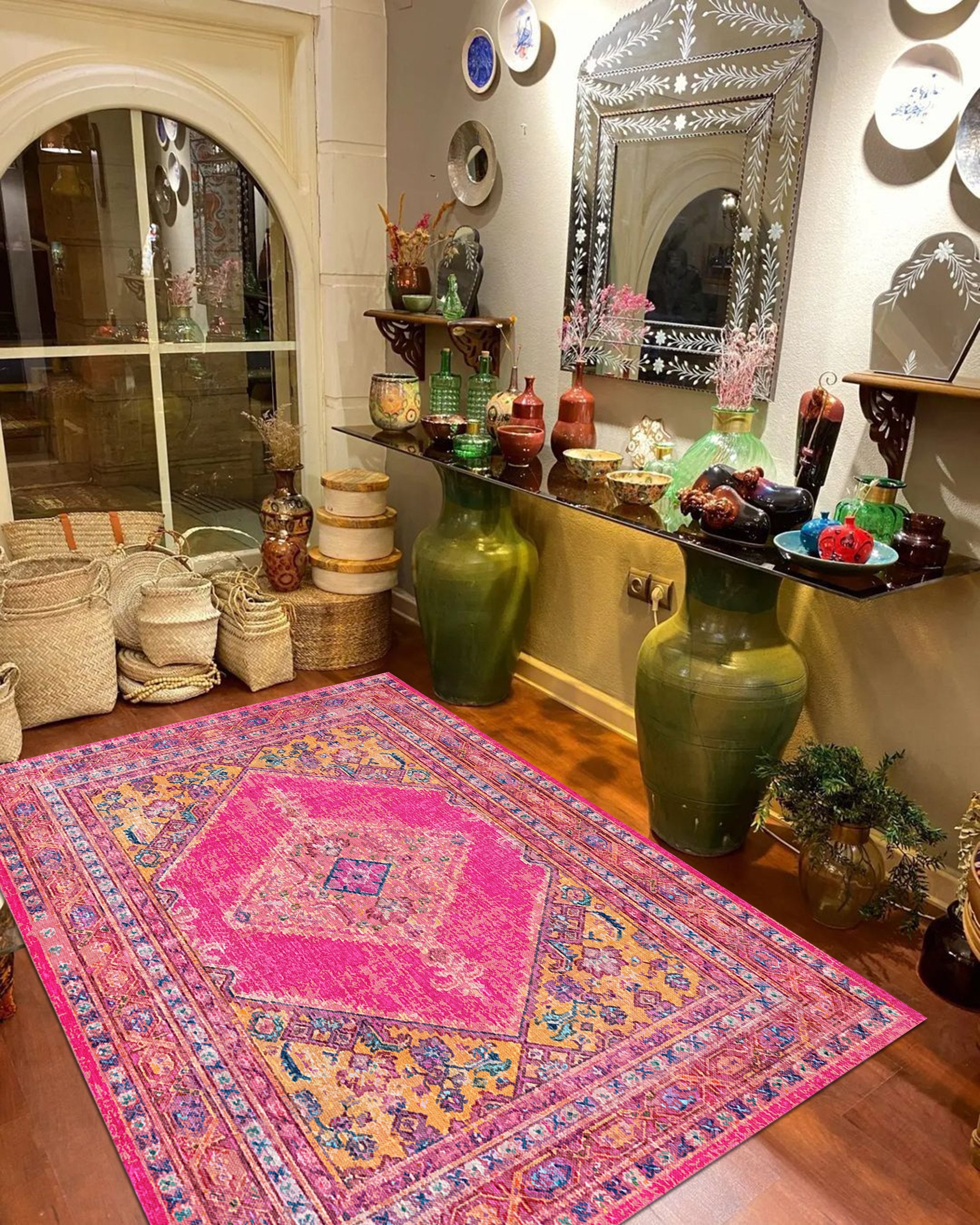 Pink Orange Rug,Turkisch Faded Kilim,Area Rug,Pinterest Style,Antique Looking Rug,Pastel Rug,Farmhouse Decor,Housewarming Gift,Vintage Decor
