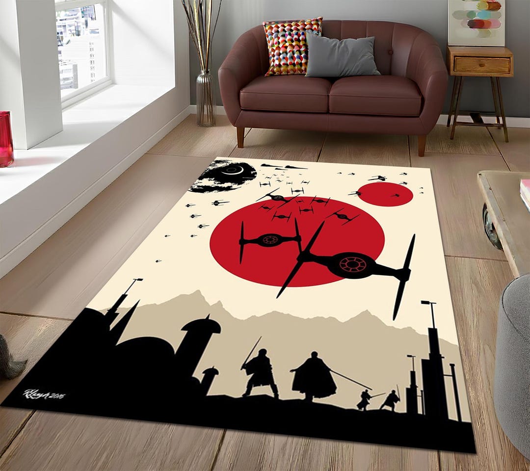 Stargate Rug Star Wars Minimalist Area Rug, Red Sun Galactic Carpet, Death Star TIE ...