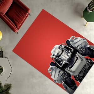 Alfombra para sala de juegos con temática de guerrero con armadura de acero, alfombra para sala de juegos. Alfombra con temática postapocalíptica, alfombra para sala de pasatiempos, alfombra para habitación de adolescentes con temática de robot futurista.
