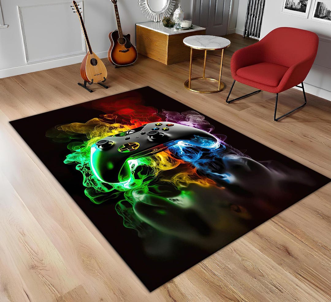 Rgb Gaming Rug Neon Gaming Area Rug, Colorful Video Game Controller Floor Mat, Gamer ...