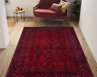 Red Afghan Rug,Farmhouse Decor,Housewarming Gift,6x9 printed Area Rug,Rustic Decor,Bold Red Rug, 5x8 Rugs,bedroom Rug 2x3 rugs unique carpet