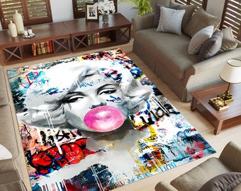 Famous Artist Bubble Gum Pop Art Rug, Colorful Graffiti Style Area Rug