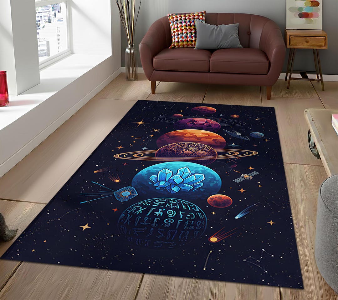 Solar System Rug Rectangle Solar System Planets Area Rug, Outer Space Galaxy Universe Decor ...
