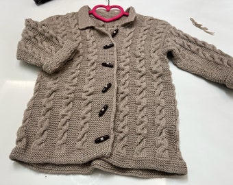 Hair Braid Model, Brown Baby-Children's Jacket, Winter Baby Clothes,Size 1 to 3years old,Completely Woolen and Hand Knitted,Newborn outfit,