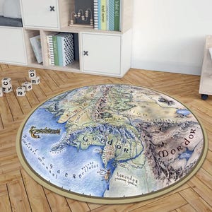 Karte von Mittele Eart, Runde Karte von Mittele Eart Teppich, Mittel Eart Runde Teppich, Runder Teppich, Mittel Eart Kreis Teppich, LOTR Map Teppich, LOTR Map Round Rug