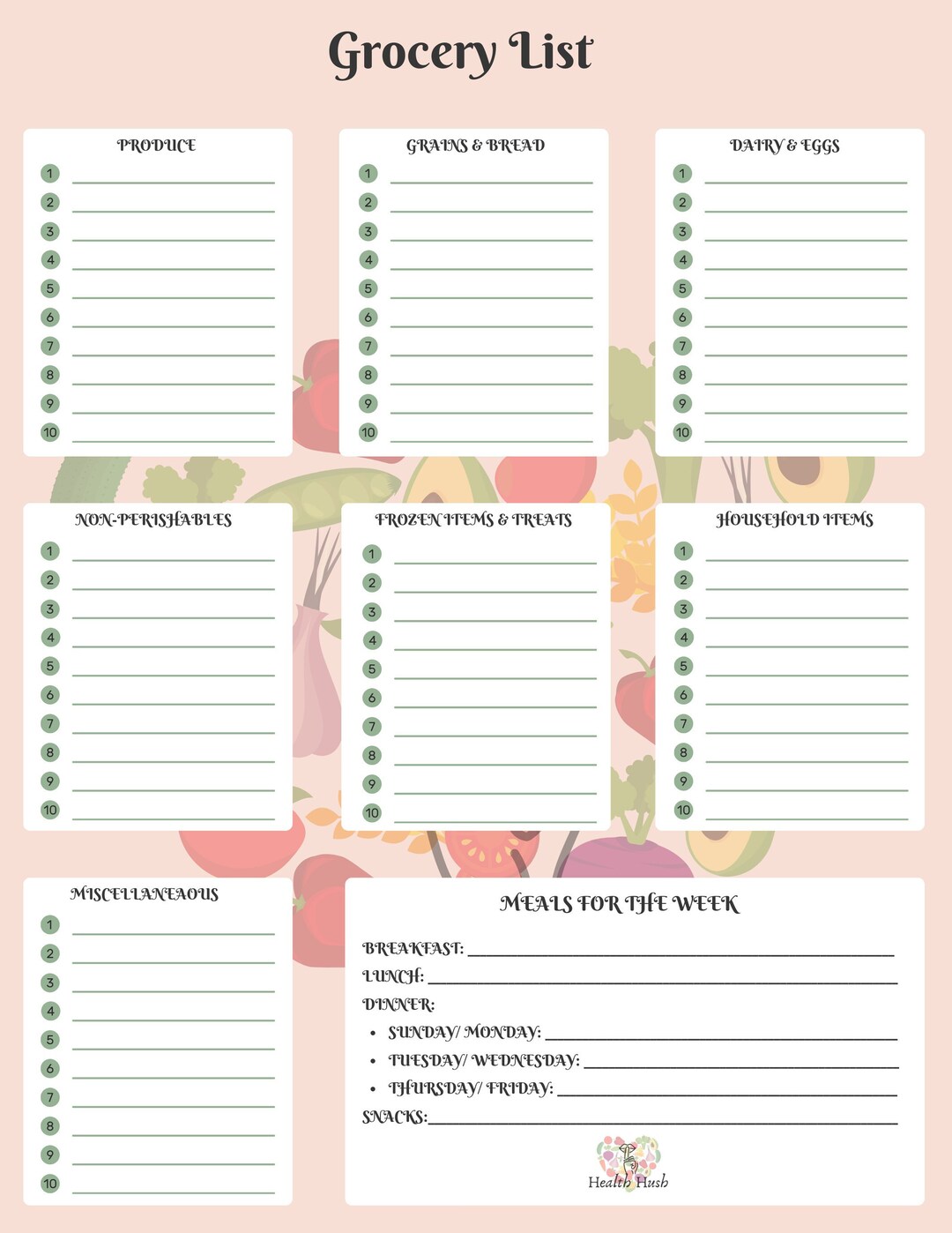 Weekly Meal Plan & Grocery List - Etsy