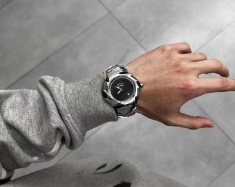 y*n様 bone strap silver watch OAKLEY cybe Oakley Hydrophobic 10 BAR Calendar Date Rubberband Original