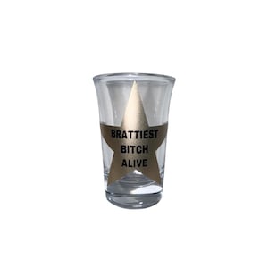 Y2K Gold Star Schnapsglas, lustiges trendiges Schnapsglas, süßes Girls Night Party Favor, Brattiest Bitch Alive, Retro Barware, Bachelorette Fun