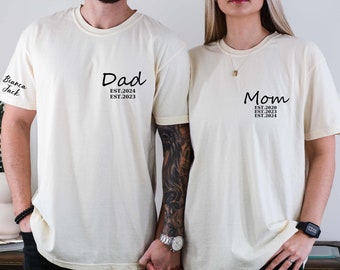 T-shirt personnalisé pour papa et maman avec noms d'enfants sur le bras, noms d'enfants sur la manche, t-shirt personnalisé pour papa aux couleurs confortables, cadeau pour la fête des pères