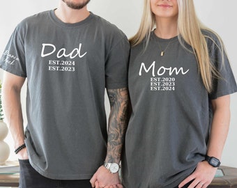 Chemise personnalisée pour papa et maman avec noms d'enfants sur le bras, noms d'enfants sur la manche, t-shirt personnalisé pour maman aux couleurs confortables, cadeau pour la fête des pères