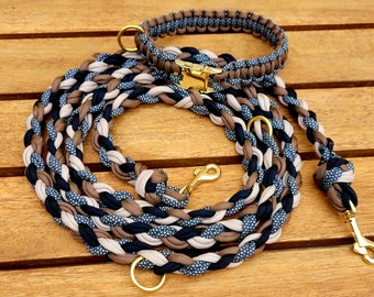 Individually braided paracord dog leash and dog collar set/with click closure/collar/leash/gold/various colors/personalized