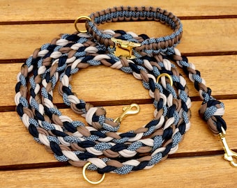 Individually braided paracord dog leash and dog collar set/with click closure/collar/leash/gold/various colors/personalized