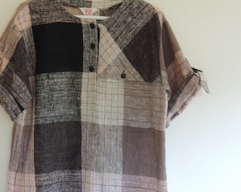 Vintage Mister Leonard door Len Wasser Roll Up Sleeve Maat 14 (M/L) Dames Plaid Top/Blouse, als nieuw