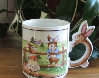 Mug vintage des années 90 en céramique avec poignée lapin/fabriqué au Japon, comme neuf