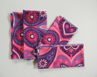 Rare Vintage MCM Vera Neumann Vibrant Purple/Pink/White Floral/Paisley Print Design Square Cotton Napkins X 4, as new