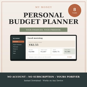 Interactief budgetdashboard | HTML-tracker voor persoonlijke financiën | Budget op basis van nul |Geldplanner |  Offline budget-app |
