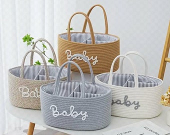 Panier cadeau baby shower, panier cadeau bébé au crochet, panier en corde et coton, panier cadeau décoratif, panier de rangement de jouets, cadeau prénom de bébé