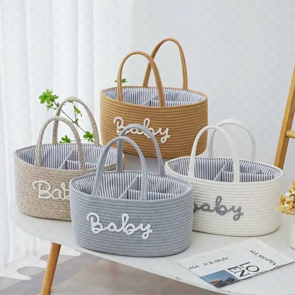 Baby shower gift basket, Crotchet baby Gift Basket, Rope & Cotton Basket, Decorative Gift Basket Toy Storage Basket, Baby Name Gift