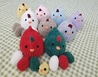 Mama Henne mit Küken und Eiern, Stofftier häkeln Baby Spielzeug Plüschtier