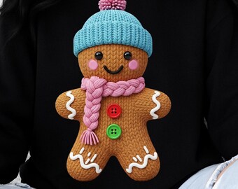 Gingerbread png Christmas Crochet PNG Faux Yarn Crochet gingerbread PNG Christmas Shirt Png Christmas Snowman Png Pink gingerbread Png