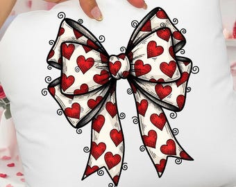 Coquette Valentine's Day Heart Bow Png, Retro Valentine Png, Valentines day Bow Design Png, Latch Hook Yarn Heart Sublimation Designs