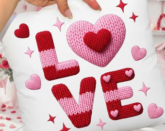 Faux Yarn Crochet Love Valentines Day PNG, Coquette Retro Valentine Shirt PNG Download, Latch Hook Yarn Heart Sublimation Designs