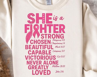 Breast Cancer She Is Fighter Png, Breast Cancer Png, Pink Ribbon, Breast Cancer Bible Png Design, Jesus Breast Cancer Awareness Shirt Design
