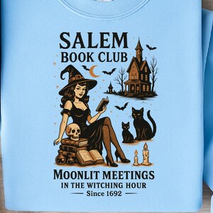 Witchy Book Club PNG, Spooky Girl Reading Png, Book Lover Halloween Design, Witches Salem Png, Salem, Retro Halloween Design