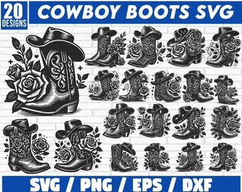 Cowboy-Stiefel-Svg-Bundle, Cowboy-Stiefel mit Blumen SVG-Digital-Schnitt, Florale Cowboy-Stiefel svg, Vektorbild, Western-Blumen, Südwest-Svg