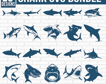 Paquete de Svg de tiburón, Svg de pez tiburón, Svg de diseño de tiburón, Svg de animal, Svg de tiburón bebé, Svg de tiburón martillo, Svg de gran tiburón blanco, Png, Archivos de corte