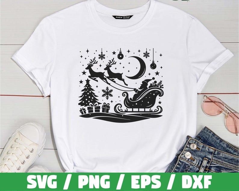 Santa Sleigh and Reindeer Silhouette / Santa Sleigh Svg File ...