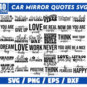 Car Mirror Svg Bundle, Rearview Mirror Svg, Car Mirror Saying, Car Mirror Decal Svg, Car Decal, Positive vibes, Mirror Saying Bundle