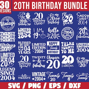 Pacote Svg de 20º aniversário, Svg de feliz aniversário, Camisa de aniversário Svg, Clipart de aniversário, Svg vintage 2003, Arquivo Cricut Cut, Svg de vinte aniversários