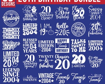 20th Birthday Svg Bundle, Happy Birthday Svg, Birthday Shirt Svg, Birthday Clipart, Vintage 2003 Svg, Cricut Cut File, twenty Birthday Svg