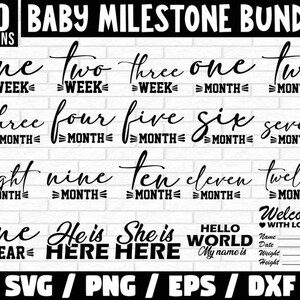 Ensemble bébé étape importante Svg, étape mensuelle bébé tours SVG, étape importante pour bébé coupe fichiers, Hello World Svg, signe nouveau-né Svg, Cricut