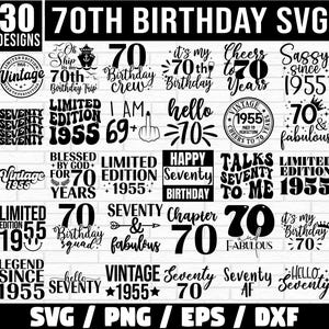 70e verjaardag SVG bundel, Happy Birthday Svg, verjaardag Shirt Svg, verjaardag Clipart, zeventig verjaardag Svg, vintage 1955 Svg, hallo zeventig