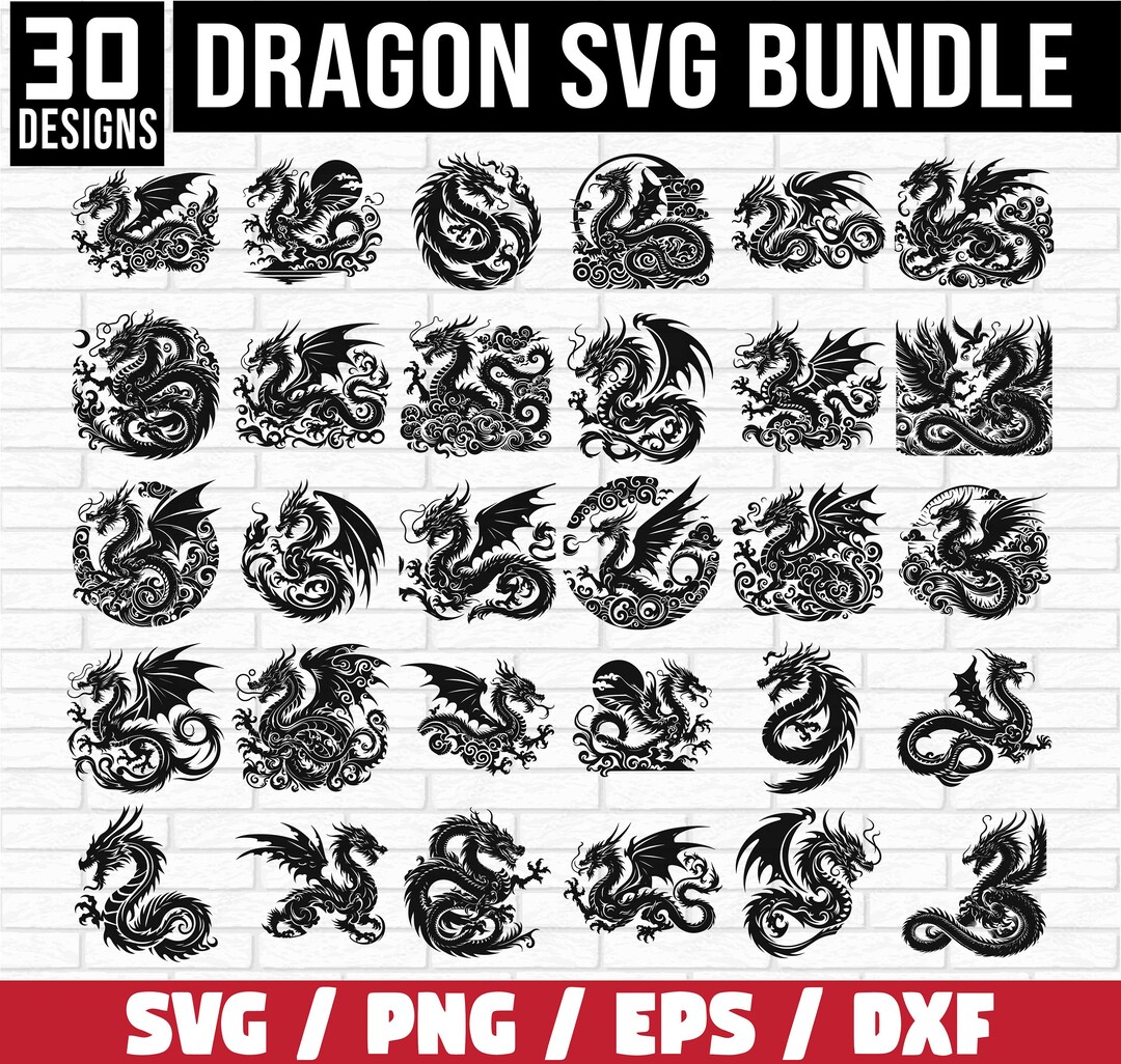 Dragon SVG Bundle, Dragon PNG Bundle, Dragon Clipart, Dragon SVG Cut ...