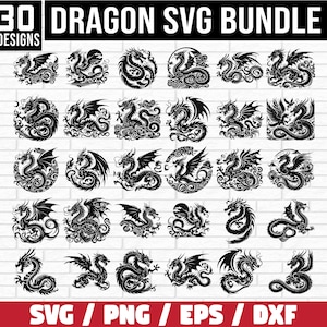 Bundle SVG Dragon, Dragon PNG Bundle, Clipart Dragon, Dragon SVG coupe fichiers pour Cricut, Silhouette Dragon, fichiers coupe Svg Dragons, Logo Dragon