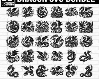 Dragon SVG Bundle, Dragon PNG Bundle, Dragon Clipart, Dragon SVG Cut Files for Cricut, Dragon Silhouette, Dragons Svg Cut Files, Dragon Logo