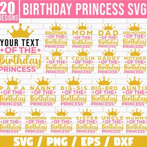 Pacote SVG de princesa de aniversário, mãe da princesa de aniversário, pai da princesa de aniversário, camisas de festa de aniversário, camisetas de aniversário combinando