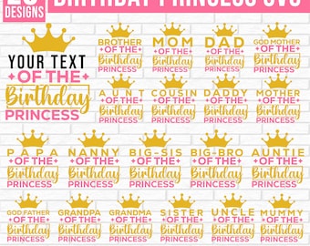 Birthday Princess Svg Bundle, Mom of the Birthday Princess, Dad of the Birthday Princess, Birthday Party Shirts, Matching Birthday T-Shirts