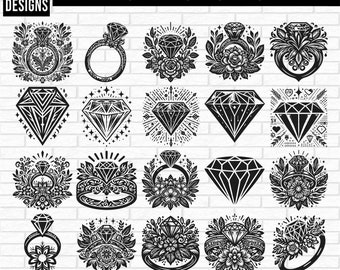 Diamond SVG Bundle, Diamond Clipart, Diamond Ring Svg, Wedding Svg, Diamonds Svg, Diamond Dxf, Diamond Vector, Diamond Svg