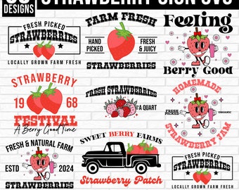 Farmhouse Strawberry Sign svg Bundle, Strawberry Patch svg, Farmhouse Decor SVG, Farm Fresh Strawberries svg, Farmhouse Summer Sign svg