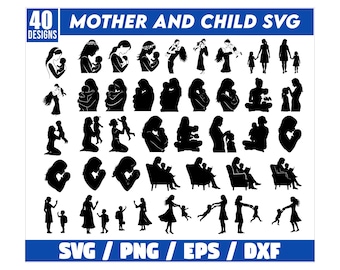 Mother Daughter Silhouette SVG Bundle, Mom Svg, Mother Daughter Quotes, Mother child svg, Mother's day svg, Mother and Son silhouette