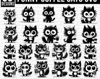 Coffee Cat Svg Bundle, Funny Coffee Cats PNG, Cat Drinking Coffee Svg, funny cat cartoon Clipart, Sarcastic Coffee Cat svg